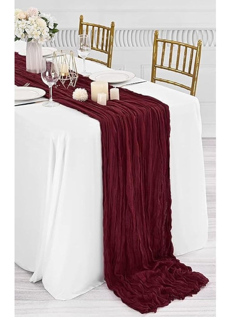 Cheesecloth Table Runner, 10Ft x 35" Rustic Gauze Boho Wedding Table Runner Decoration, Vintage Table Centerpieces, Table Cloth, for Wedding Reception Bridal Shower Birthday (Burgundy, 1 Pack) - Image 1